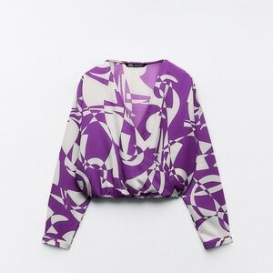 Zara Purple and Cream Blouse